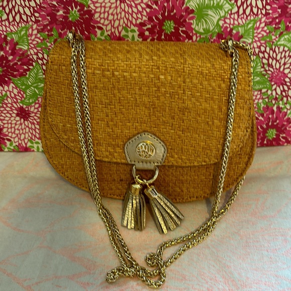 Lilly Pulitzer Sirena Crossbody Bag Raffia Gold Tassel - Picture 3 of 11